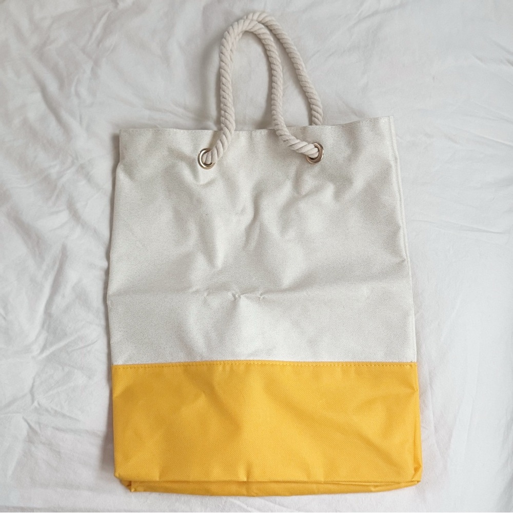 Bioderma Two-Tone Yellow and Cream Tote Beach Bag